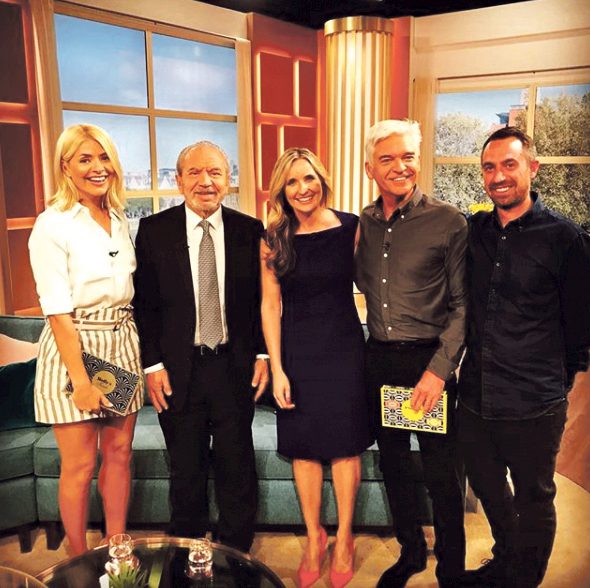 Holly Willoughby, Lord Sugar, Sarah Lynn, Phillip Schofield and Andrew Bloch pictured right on This Morning television show